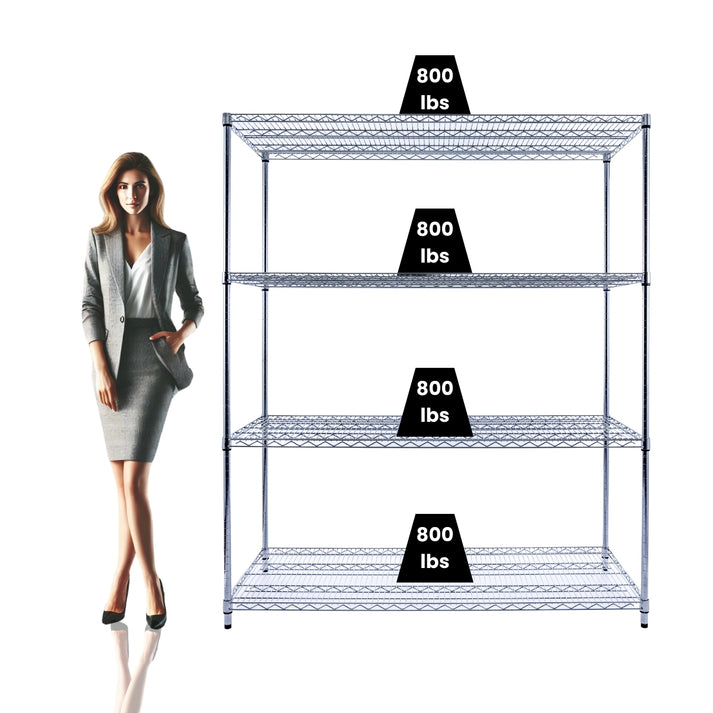 60"W x 24"D x 72"H Wire Shelving | 4-Tier | NSF Certified | Chrome