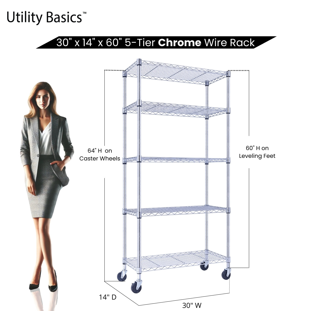 Garage Shelving 30"W x 14"D x 60"H | NSF Certified | Chrome | 5-Tier