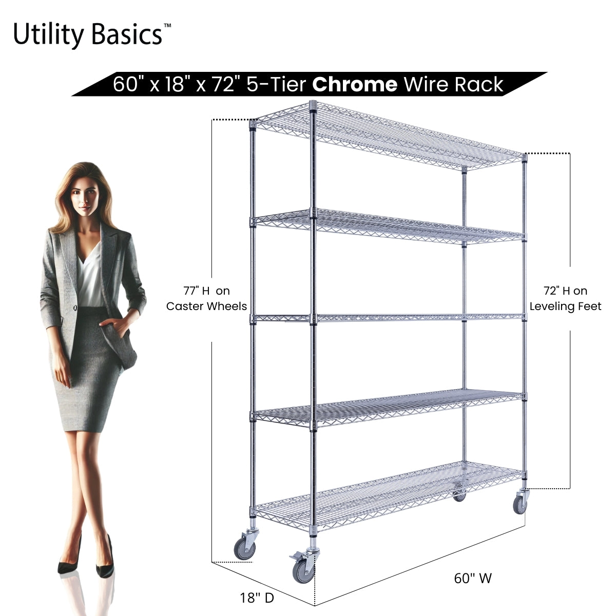 Chrome Wire Rack 60"W x 18"D x 72"H | NSF Certified | 5-Tier