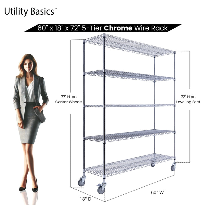 Chrome Wire Rack 60"W x 18"D x 72"H | NSF Certified | 5-Tier