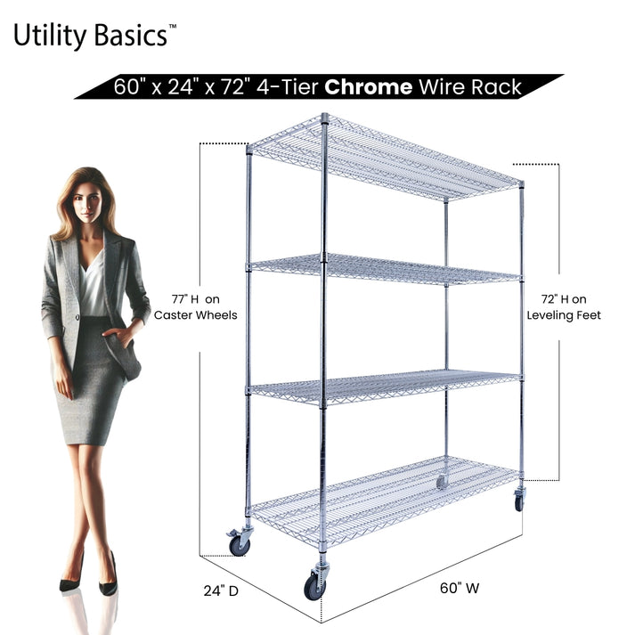 60"W x 24"D x 72"H Wire Shelving | 4-Tier | NSF Certified | Chrome