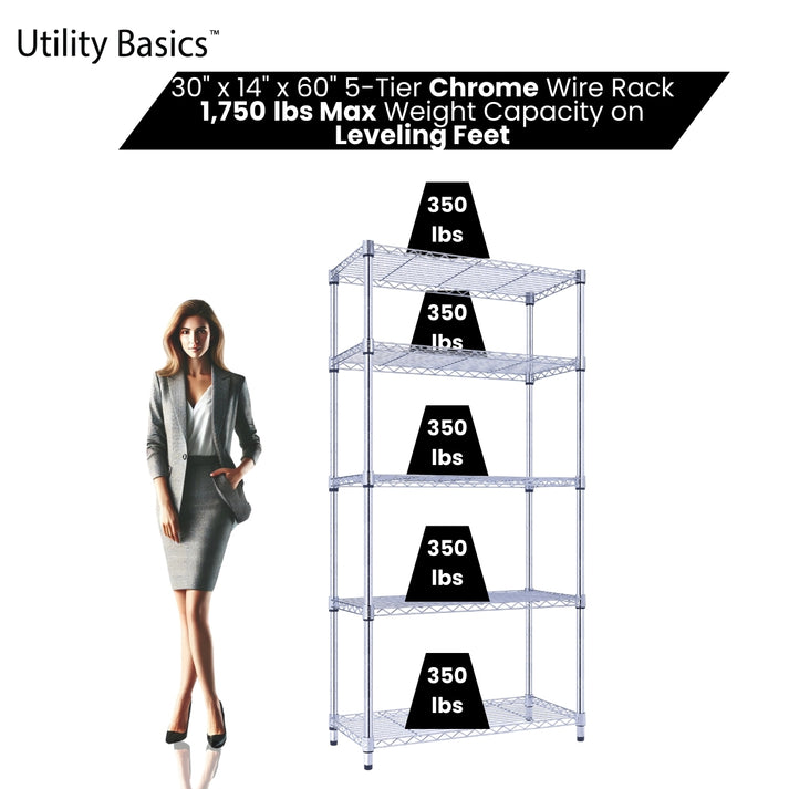 Garage Shelving 30"W x 14"D x 60"H | NSF Certified | Chrome | 5-Tier