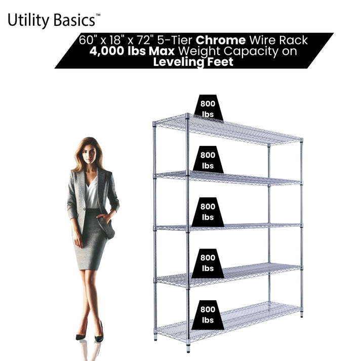 Chrome Wire Rack 60"W x 18"D x 72"H | NSF Certified | 5-Tier