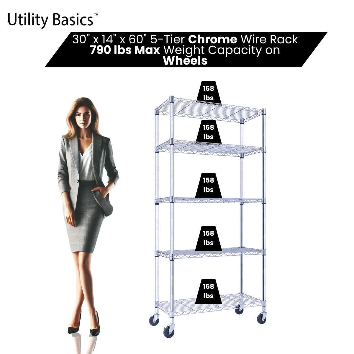Garage Shelving 30"W x 14"D x 60"H | NSF Certified | Chrome | 5-Tier