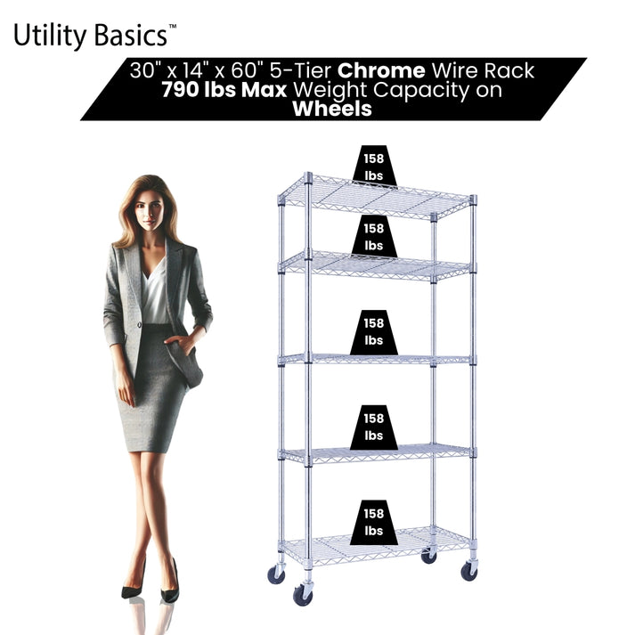 Garage Shelving 30"W x 14"D x 60"H | NSF Certified | Chrome | 5-Tier