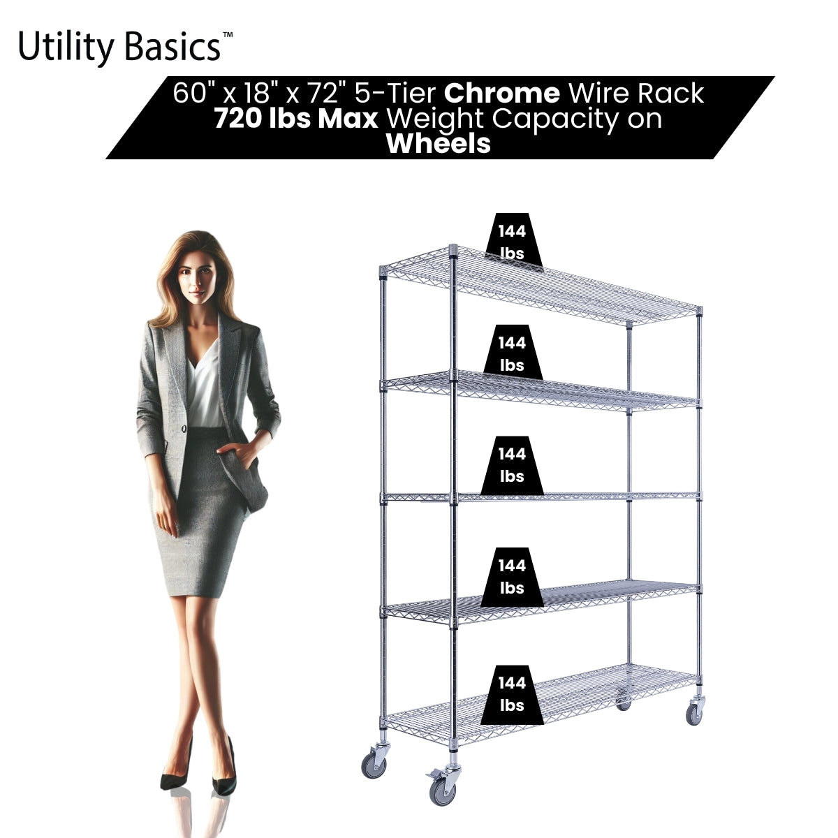 Chrome Wire Rack 60"W x 18"D x 72"H | NSF Certified | 5-Tier