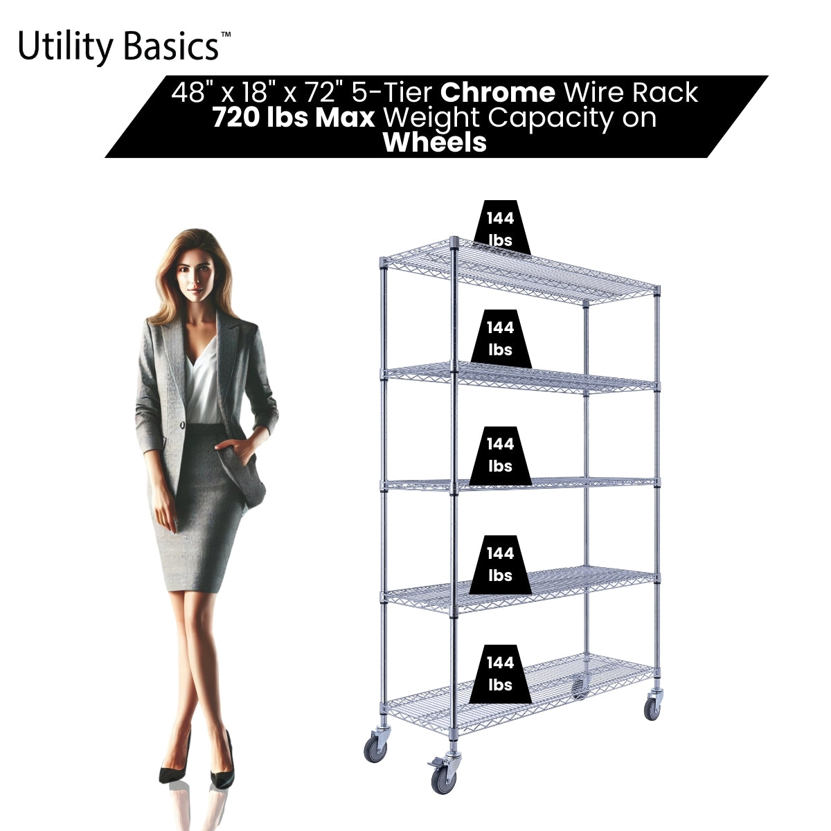 5-Tier Chrome Wire Shelving 48"W x 18"D x 72"H | NSF Certified