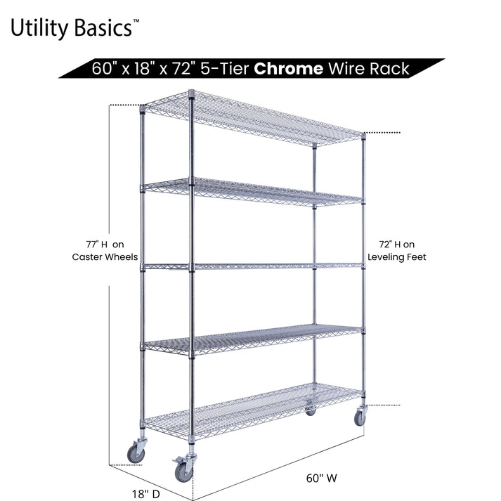 Chrome Wire Rack 60"W x 18"D x 72"H | NSF Certified | 5-Tier