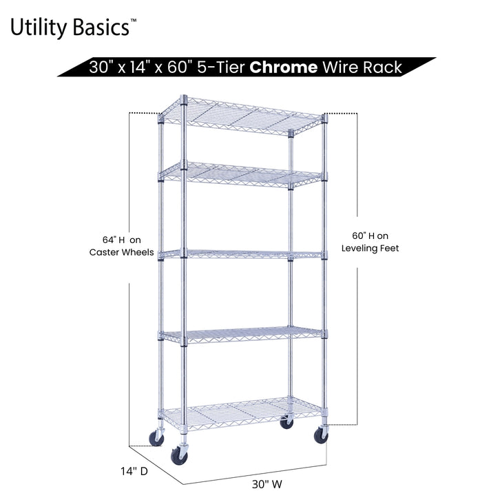 Garage Shelving 30"W x 14"D x 60"H | NSF Certified | Chrome | 5-Tier