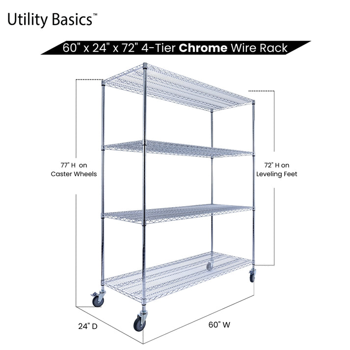 60"W x 24"D x 72"H Wire Shelving | 4-Tier | NSF Certified | Chrome