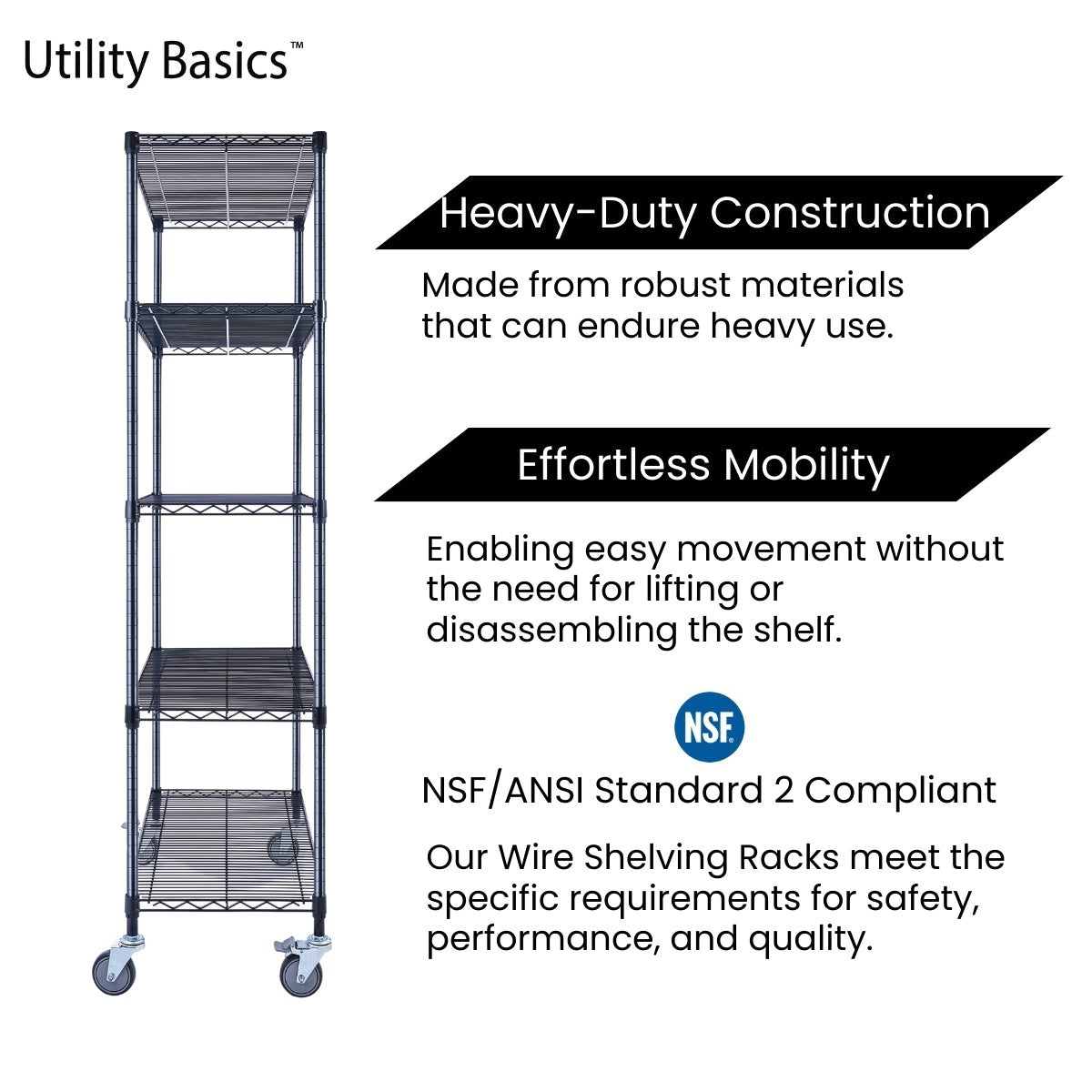 Adjustable Wire Shelving 30"W x 14"D x 60"H | NSF Certified | Black | 5-Tier