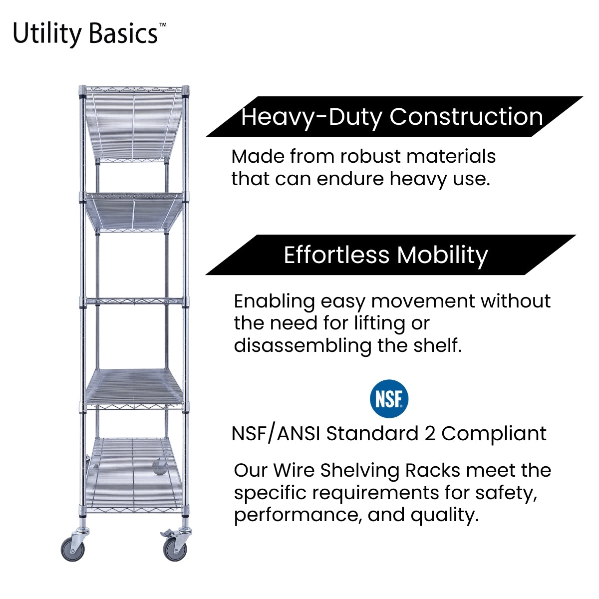 60"W x 18"D x 72"H Shelving on Wheels | NSF Certified | Chrome | 4-Tier
