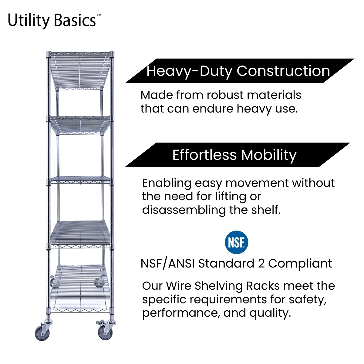 Utility Basics | 48 x 24 x 72 Wire Shelving with wheels | 5-Tier | Saferacks | Seville Classics | Utility shelves | Shelf shelving unit | Shelves Shelf | Shelving Shelf