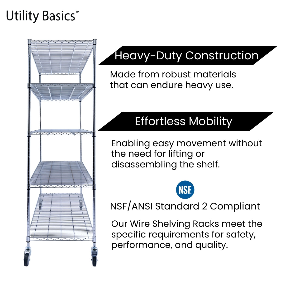 5-Tier Chrome Wire Shelving 60"W x 24"D x 72"H | NSF Certified