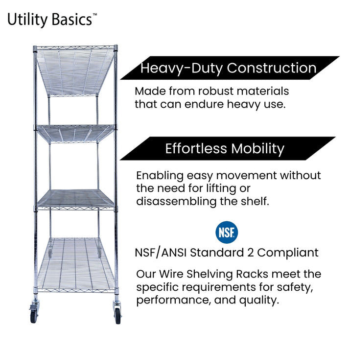 60"W x 24"D x 72"H Wire Shelving | 4-Tier | NSF Certified | Chrome