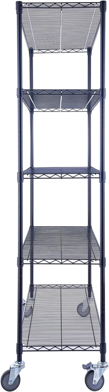 Utility Basics | Black Wire Rack | 5-Tier | 48 x 18 x 72 | Utility shelves | Utility shelving | Utility shelves | Seville Classics | Saferacks | Wire Shelving with Wheels