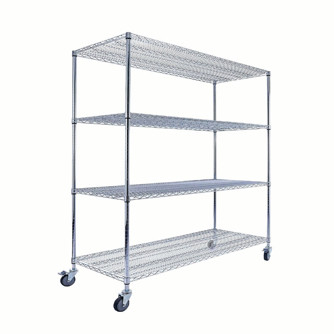 Utility Basics | Chrome Shelving On Wheels | 60 x 24 x 72 Shelving | 4-Tier | NSF | Seville Classics | Saferacks | Utility shelving | Storage shelving on wheels | Wire Shelving with Wheels | Wire Racks with Wheels
