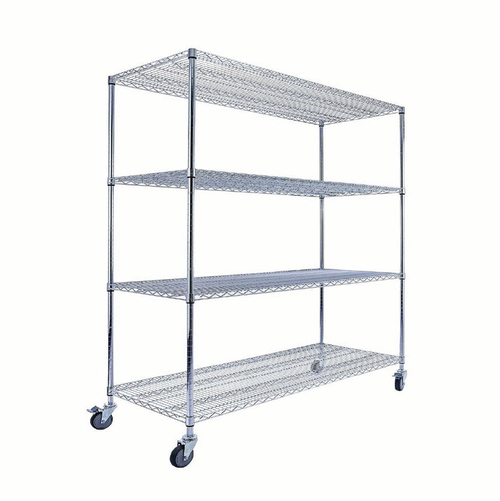 Utility Basics | Chrome Shelving On Wheels | 60 x 24 x 72 Shelving | 4-Tier | NSF | Seville Classics | Saferacks | Utility shelving | Storage shelving on wheels | Wire Shelving with Wheels | Wire Racks with Wheels