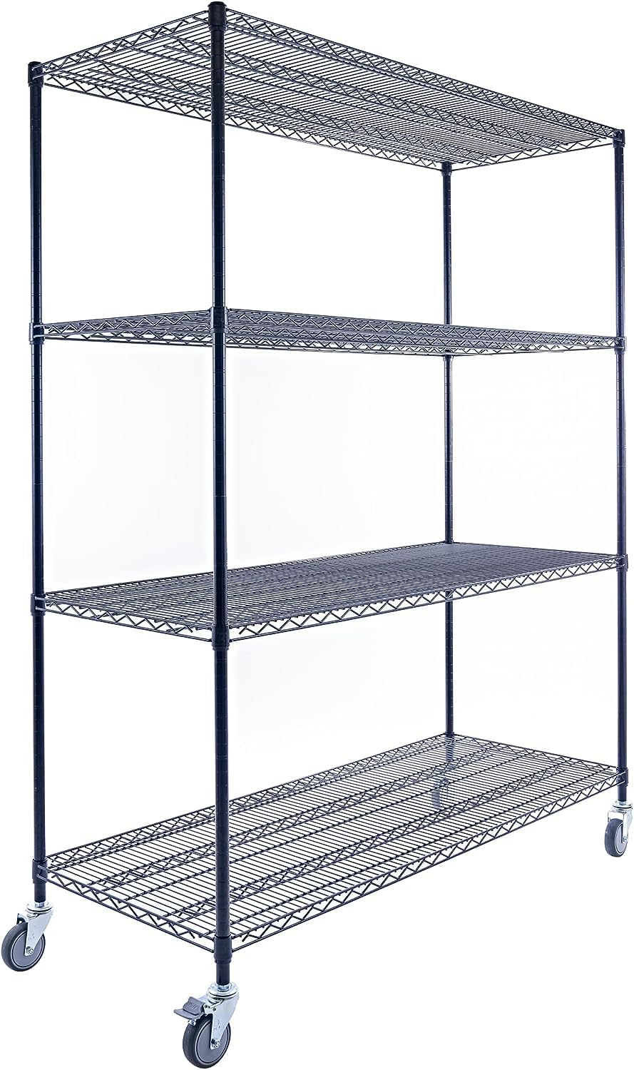 Wire Rack with wheels| 4-Tier | 60 x 24 x 72 | Black | heavy duty wire shelving on wheels | NSF Certification | Seville Classics | Saferacks | Utility shelving | Wire Shelving with Wheels | Wire Shelving
