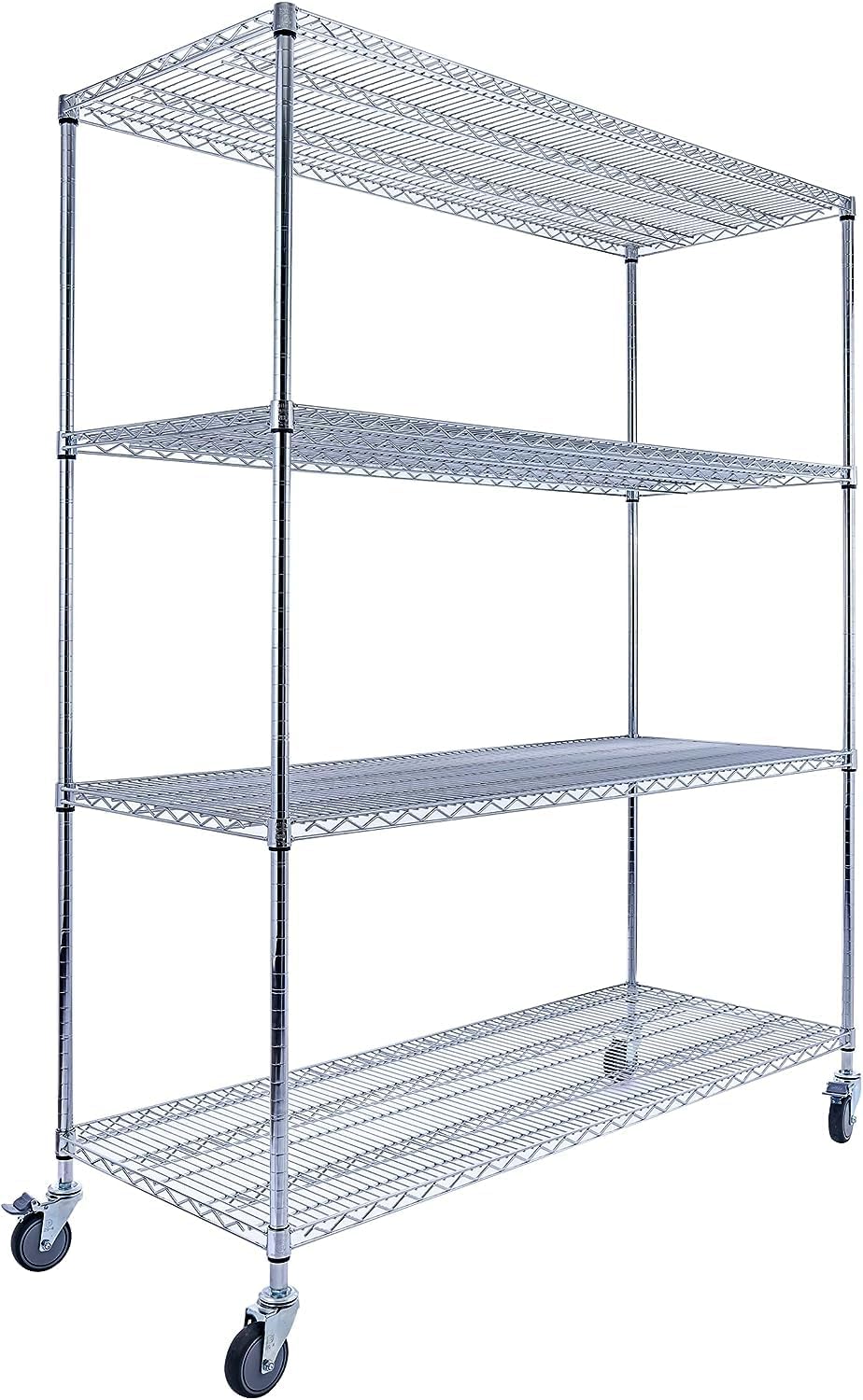 Utility Basics | Chrome Shelving On Wheels | 60 x 24 x 72 Shelving | 4-Tier | NSF | Seville Classics | Saferacks | Utility shelving | Storage shelving on wheels | Wire Shelving with Wheels | Wire Racks with Wheels