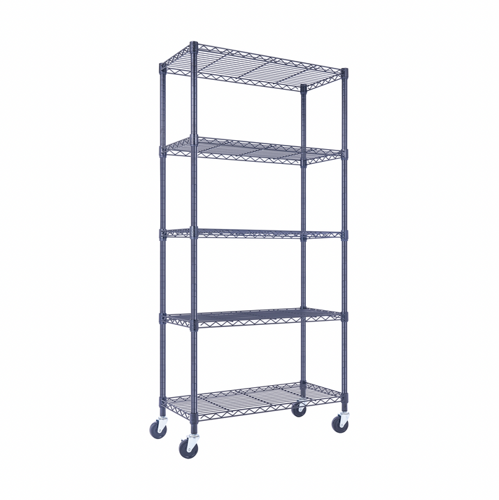 Utility Basics | Black Wire Rack | 5-Tier | 36 x 14 x 60 | Utility Shelving | Saferack | Seville Classics | Wire Rack with Wheels | Shelving shelf | Wire Shelving