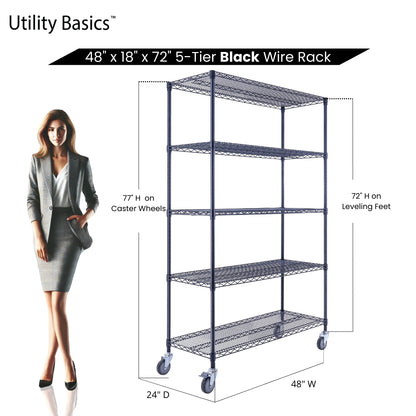 5-Tier  Black Wire Shelving 48"W x 18"D x 72"H | NSF Certified