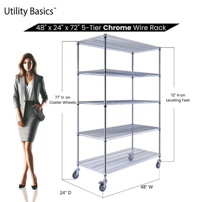 5-Tier Chrome Wire Shelving 48"W x 24"D x 72"H | NSF Certified