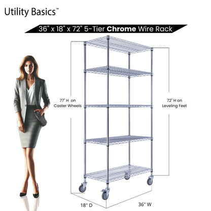 5-Tier Chrome Wire Shelving 36"W x 18"D x 72"H | NSF Certified