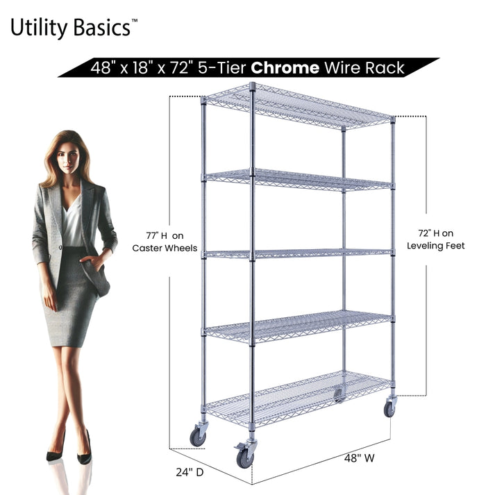 Metal Shelving 48"W x 18"D x 72"H | NSF Certified | 5-Tier | Chrome