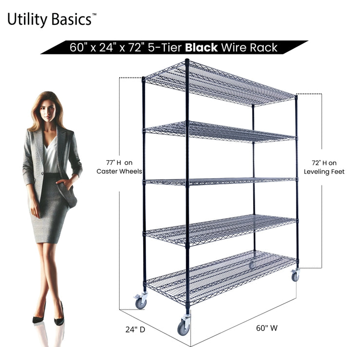 Black Metal Shelving Unit 60"W x 24"D x 72"H | NSF Certified | 5-Tier