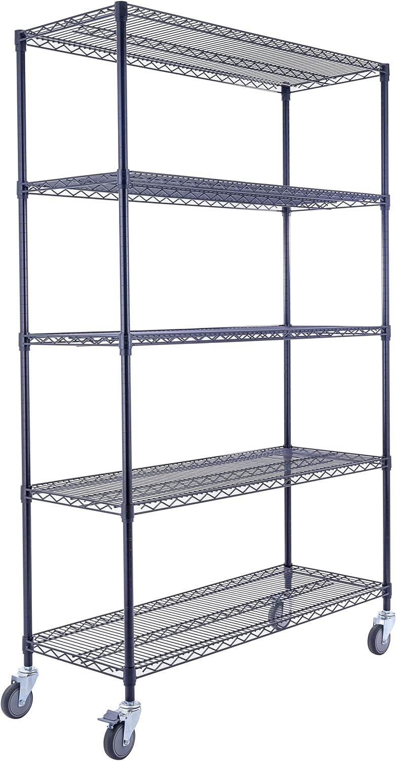 Utility Basics | PREMIUM Wire Shelving Rack | 5-Tier | 48" x 18" x 72" | Black