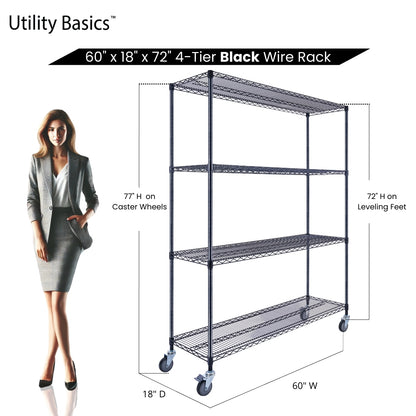 4-Tier Black Wire Shelving 60"W x 18"D x 72"H | NSF Certified