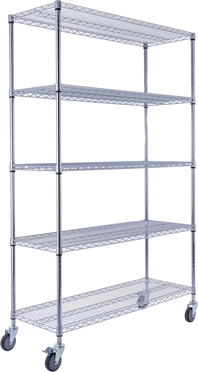 Utility Basics | PREMIUM Wire Shelving Rack | 5-Tier | 48" x 18" x 72" | Chrome