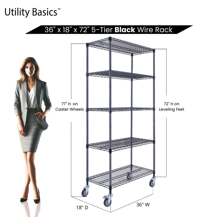 Heavy Duty Adjustable Shelving 36"W x 18"D x 72"H | NSF Certified | Black | 5-Tier