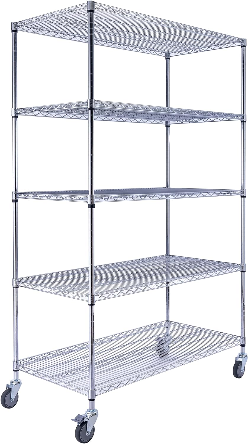 Utility Basics | PREMIUM Wire Shelving Rack | 5-Tier | 48" x 24" x 72" | Chrome