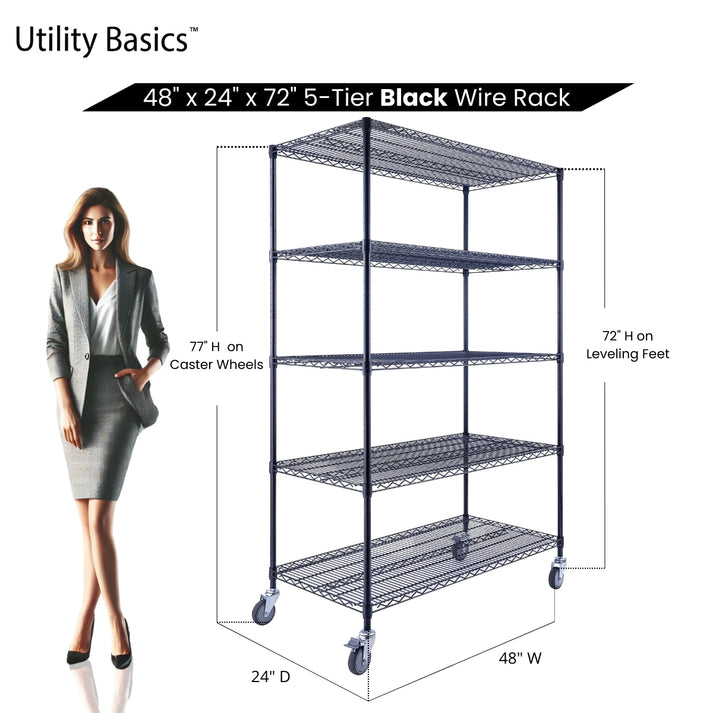 Black Wire Shelving 48"W x 24"D x 72"W | NSF Certified | 5-Tier