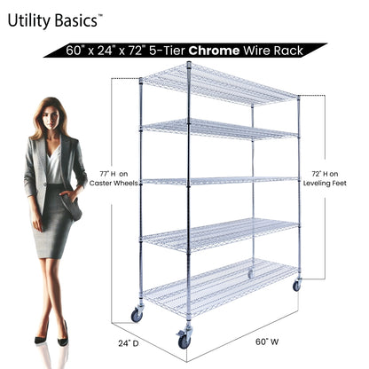5-Tier Chrome Wire Shelving 60"W x 24"D x 72"H | NSF Certified