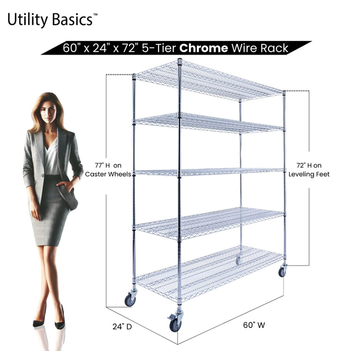 Chrome Wire Shelving 60"W x 24"D x 72"H | NSF Certified | 5-Tier
