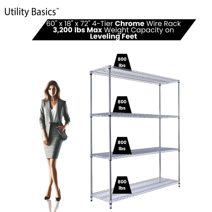 60"W x 18"D x 72"H Shelving on Wheels | NSF Certified | Chrome | 4-Tier