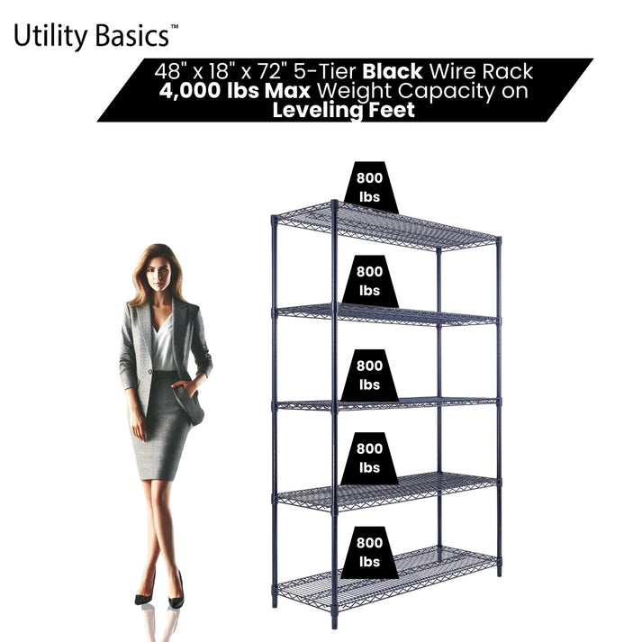 48"W x 18"D x 72"H Shelving with Wheels | Black | NSF Certified | 5-Tier