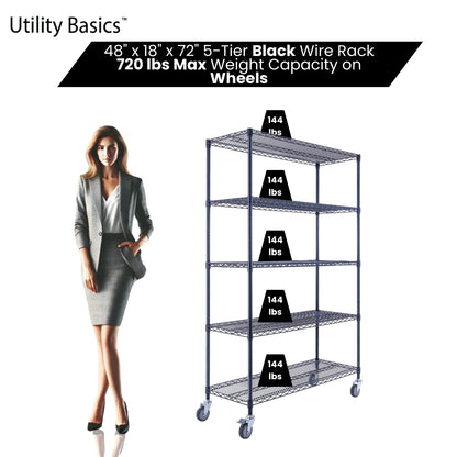 5-Tier  Black Wire Shelving 48"W x 18"D x 72"H | NSF Certified