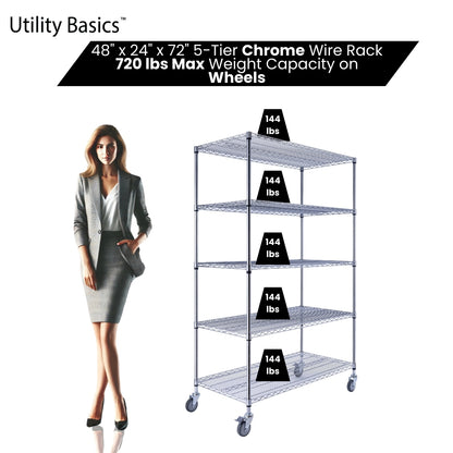 5-Tier Chrome Wire Shelving 48"W x 24"D x 72"H | NSF Certified