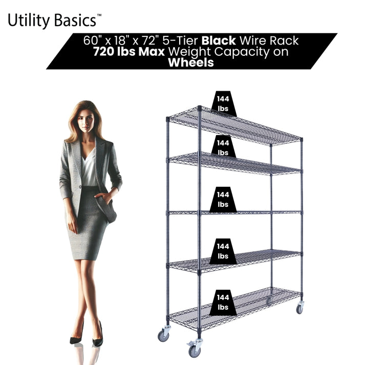 Garage Storage Racks 60"W x 18"D x 72"H | NSF Certified | 5-Tier | Black