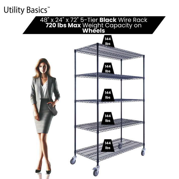 Black Wire Shelving 48"W x 24"D x 72"W | NSF Certified | 5-Tier