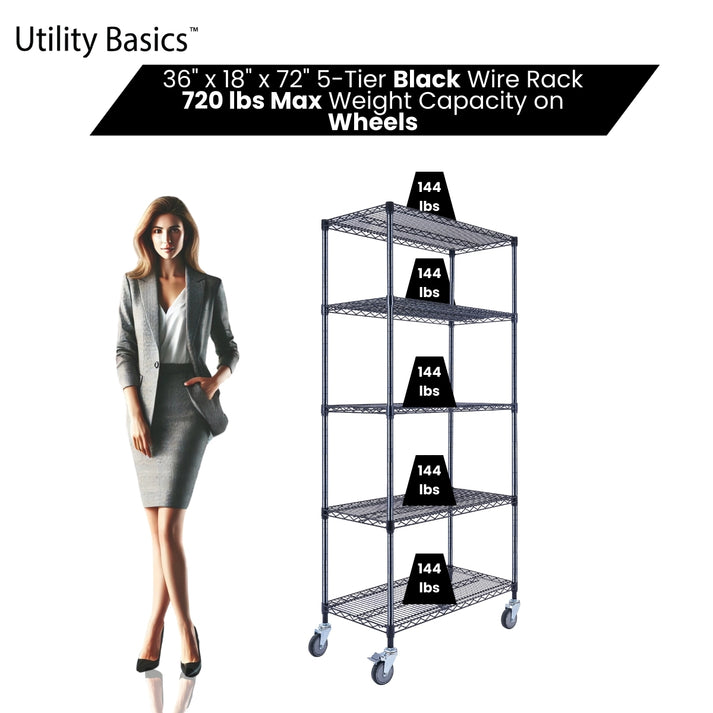 Heavy Duty Adjustable Shelving 36"W x 18"D x 72"H | NSF Certified | Black | 5-Tier