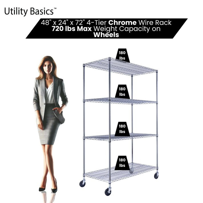 Utility Basics | 48 x 24 x 72  Wire Shelving with wheels | 5-Tier | Saferacks | Seville Classics | Utility shelves | Shelf shelving unit | Shelves Shelf | Shelving Shelf