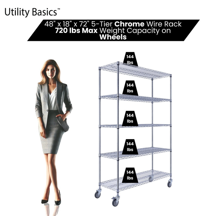 Metal Shelving 48"W x 18"D x 72"H | NSF Certified | 5-Tier | Chrome