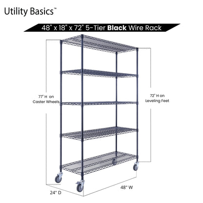 5-Tier  Black Wire Shelving 48"W x 18"D x 72"H | NSF Certified