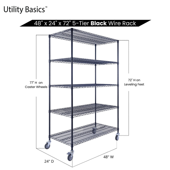 Black Wire Shelving 48"W x 24"D x 72"W | NSF Certified | 5-Tier