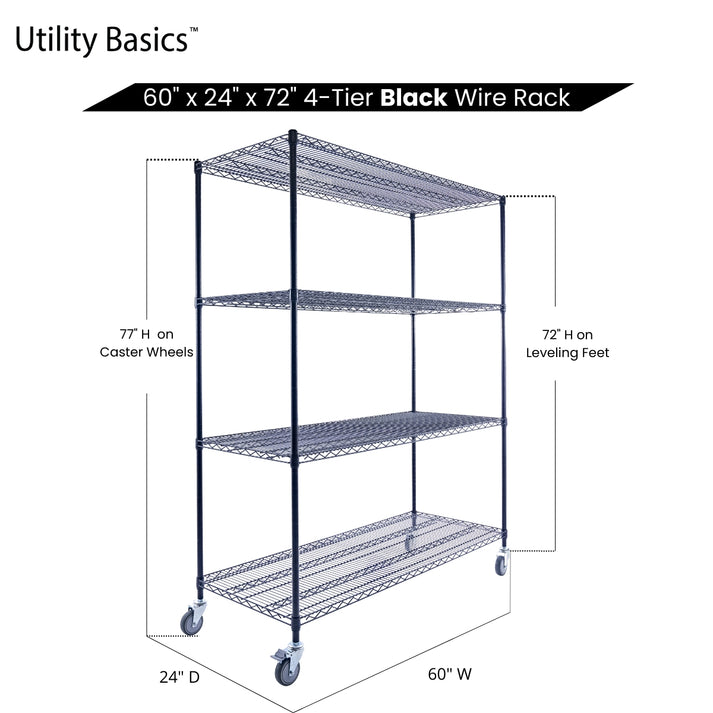 NSF Shelving 60"W × 24"D × 72"H | Black | 4-Tier | Adjustable Shelves
